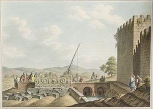 来自国王墓，耶路撒冷，酒吧的石棺。作者：William Watts，1805 作者 路易吉·梅耶（Luigi Mayer）